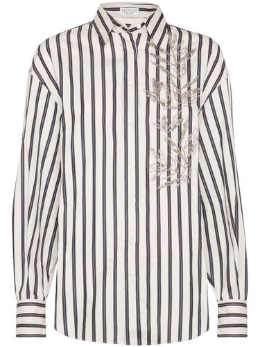 Cotton Striped Shirt With Glistening Flora Embroide - Brunello Cucinelli - Modalova