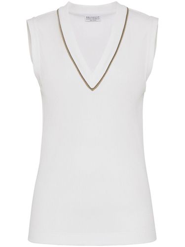 Cotton V-Necked Top - Brunello Cucinelli - Modalova