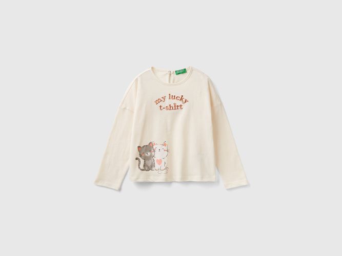 Benetton, T-shirt Con Stampa Gattini, taglia 104, Bianco Panna, Bambini - United Colors of Benetton - Modalova