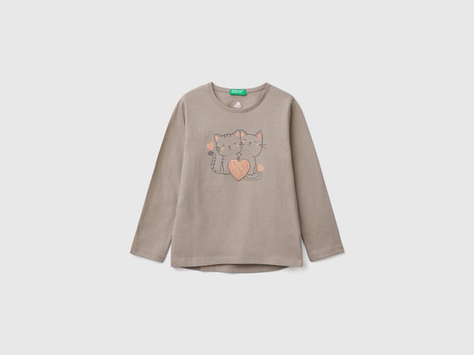 Benetton, T-shirt Con Stampa E Paillettes, taglia 104, Tortora, Bambini - United Colors of Benetton - Modalova