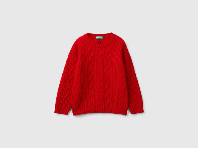 Benetton, Maglia Con Trecce In Misto Lana, taglia 104, Rosso, Bambini - United Colors of Benetton - Modalova