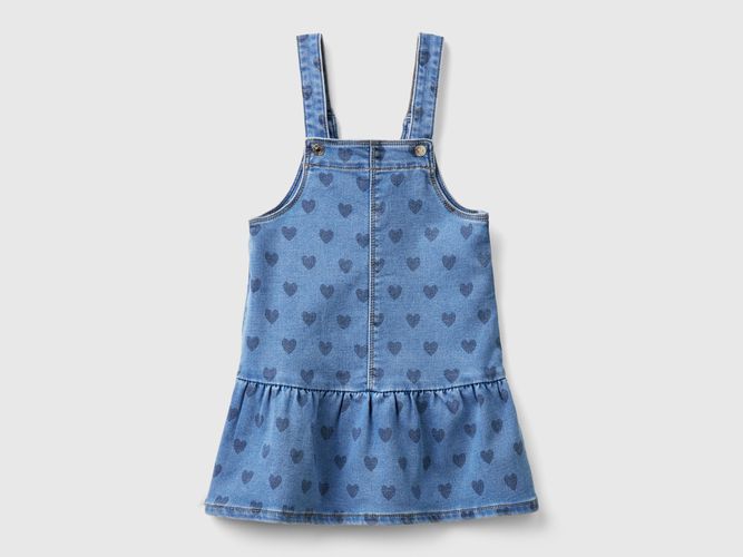 Benetton, Gonna Salopette Di Jeans Con Cuori, taglia 98, Blu, Bambini - United Colors of Benetton - Modalova