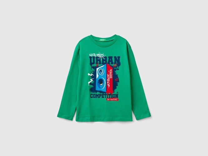 Benetton, T-shirt À Rayures Avec Imprimé, taille 2XL, Vert, Enfants - United Colors of Benetton - Modalova