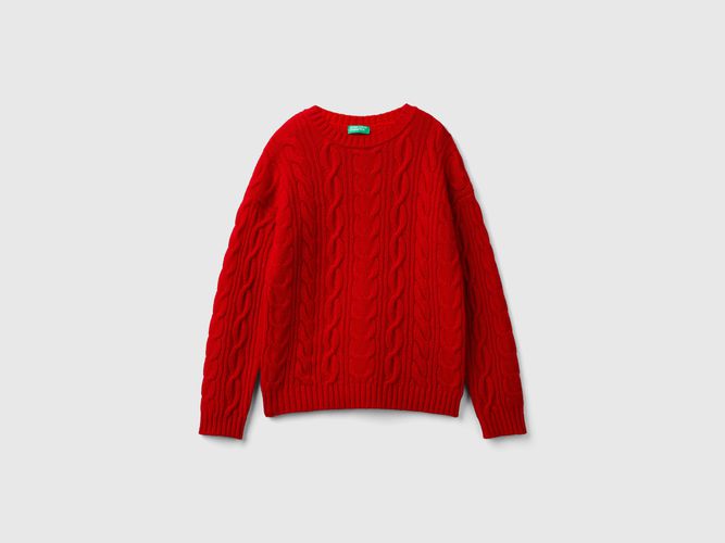 Benetton, Maglia Con Trecce In Misto Lana, taglia M, Rosso, Bambini - United Colors of Benetton - Modalova