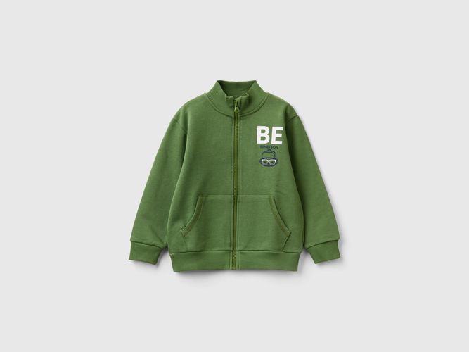 Benetton, Felpa In Cotone Bio Con Zip, taglia 98, Verde Militare, Bambini - United Colors of Benetton - Modalova