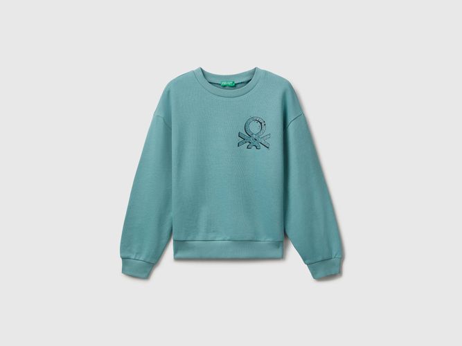 Benetton, Sweat-shirt À Imprimé Logo Pailleté, taille 2XL, Bleu Ciel, Enfants - United Colors of Benetton - Modalova