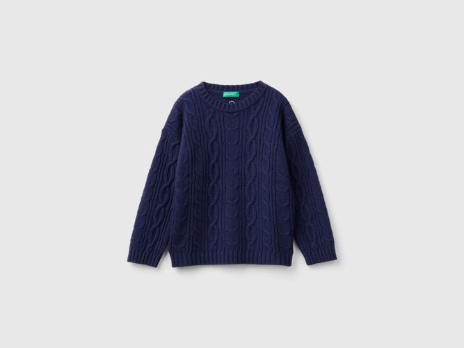 Benetton, Pull Tressé En Mélange De Laine, taille 12-18, Bleu Foncé, Enfants - United Colors of Benetton - Modalova