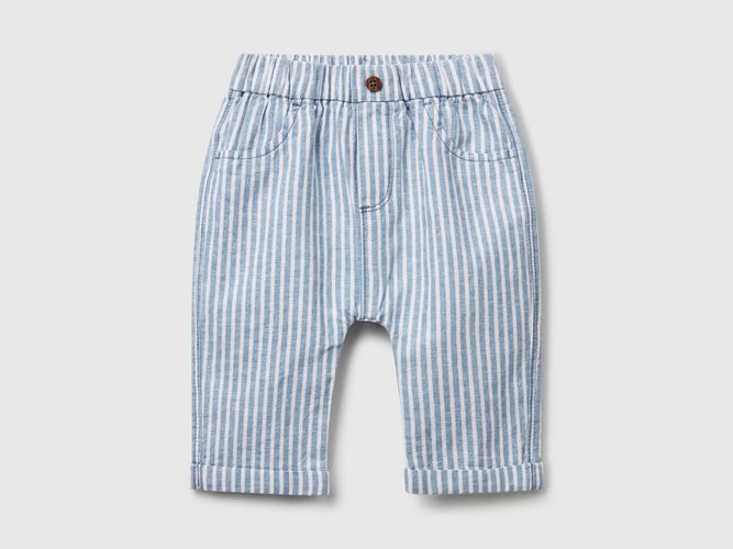 Benetton, Pantalon Rayé En Lin Mélangé, taille 1-3, Bleu, Enfants - United Colors of Benetton - Modalova