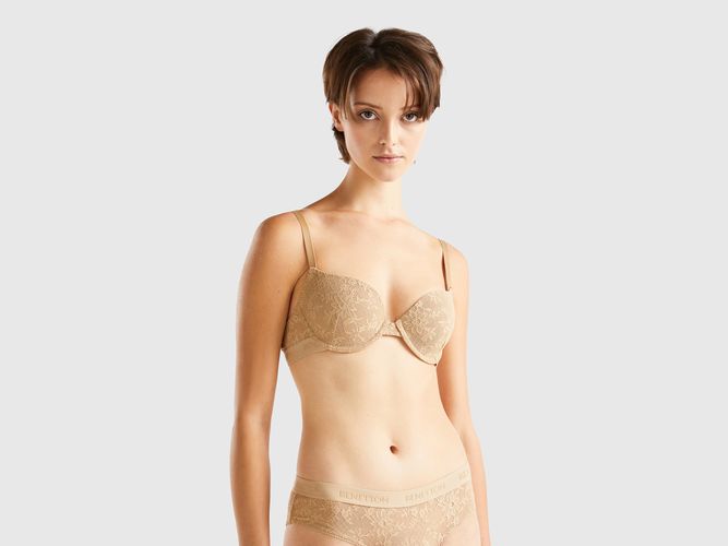 Benetton, Reggiseno Push Up In Pizzo Stretch, taglia 1°, Cammello, Donna - United Colors of Benetton - Modalova