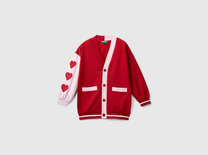 Benetton, Cardigan In Felpa Con Patch Cuori, taglia XL, Rosso, Bambini - United Colors of Benetton - Modalova