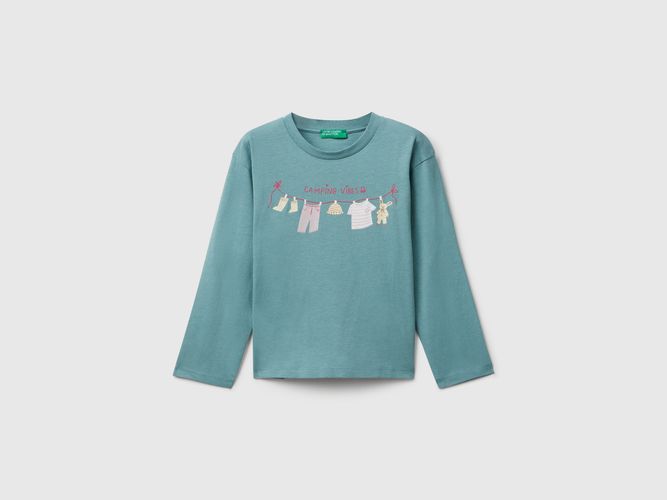 Benetton, T-shirt En Coton Avec Imprimé Pailleté, Taille: 12-18, Bleu Ciel, Enfants - United Colors of Benetton - Modalova