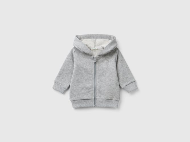 Benetton, Felpa Con Cappuccio In Cotone Bio, taglia 82, Grigio Chiaro, Bambini - United Colors of Benetton - Modalova