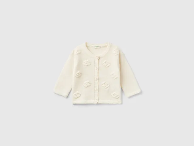 Benetton, Gilet Avec Roses En Laine Mélangée, taille 6-9, Crème, Enfants - United Colors of Benetton - Modalova