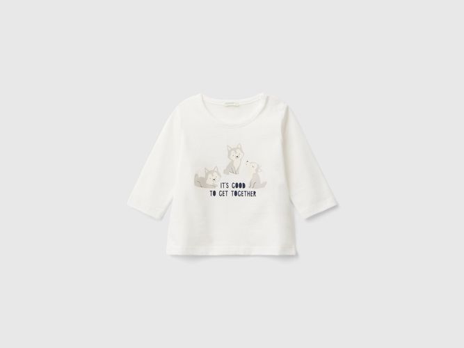 Benetton, T-shirt A Manica Lunga In Caldo Cotone Bio, taglia 82, Bianco, Bambini - United Colors of Benetton - Modalova