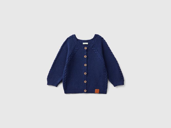 Benetton, Cardigan Con Trecce In Misto Lana Riciclata, taglia 62, Blu Scuro, Bambini - United Colors of Benetton - Modalova