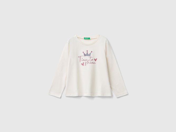 Benetton, T-shirt Con Stampa Glitter, taglia 104, Bianco Panna, Bambini - United Colors of Benetton - Modalova