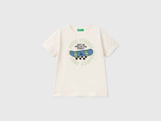 Benetton, T-shirt En Coton Avec Imprimé, taille 12-18, Crème, Enfants - United Colors of Benetton - Modalova