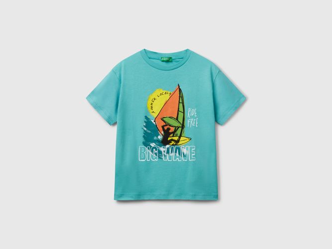 Benetton, T-shirt En Coton Avec Imprimé, taille 2XL, Bleu Vert, Enfants - United Colors of Benetton - Modalova