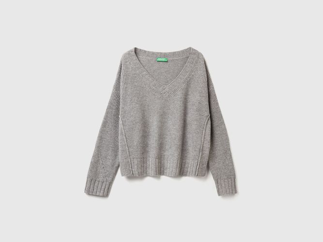 Benetton, Pull Col V En Laine Mélangée, Taille: L, Gris - United Colors of Benetton - Modalova
