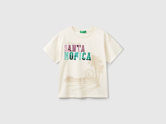 Benetton, T-shirt Avec Imprimé Et Paillettes, taille 2XL, Crème, Enfants - United Colors of Benetton - Modalova