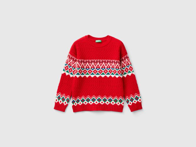 Benetton, Pull Jacquard En Laine Mélangée, taille 12-18, Rouge, Enfants - United Colors of Benetton - Modalova