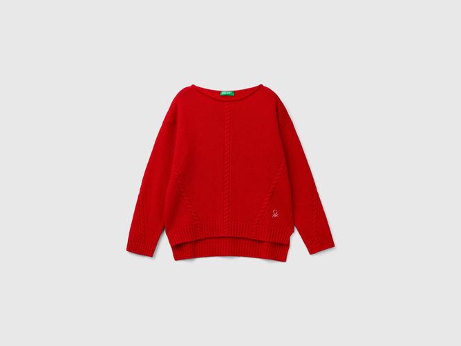 Benetton, Maglia Con Trecce In Misto Lana, taglia S, Rosso, Bambini - United Colors of Benetton - Modalova