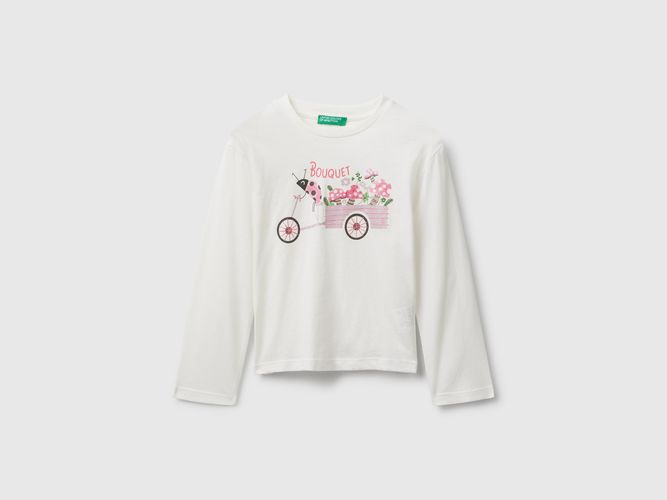 Benetton, T-shirt En Coton Avec Imprimé Pailleté, Taille: 18-24, Crème, Enfants - United Colors of Benetton - Modalova