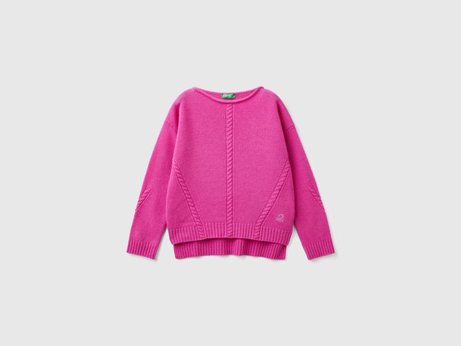 Benetton, Maglia Con Trecce In Misto Lana, taglia L, Fucsia, Bambini - United Colors of Benetton - Modalova