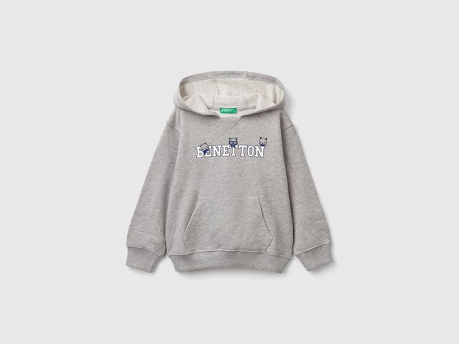 Benetton, Felpa Con Cappuccio 100% Cotone, taglia 98, Grigio Chiaro, Bambini - United Colors of Benetton - Modalova