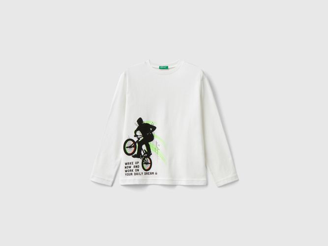 Benetton, T-shirt À Manches Longues Et Imprimé, taille S, Blanc, Enfants - United Colors of Benetton - Modalova