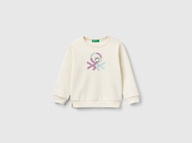 Benetton, Sweat-shirt Fermé Avec Imprimé Glitter, taille 12-18, Crème, Enfants - United Colors of Benetton - Modalova