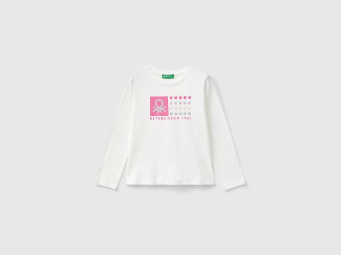 Benetton, T-shirt Con Stampa Glitter In Cotone Bio, taglia 98, Bianco Panna, Bambini - United Colors of Benetton - Modalova