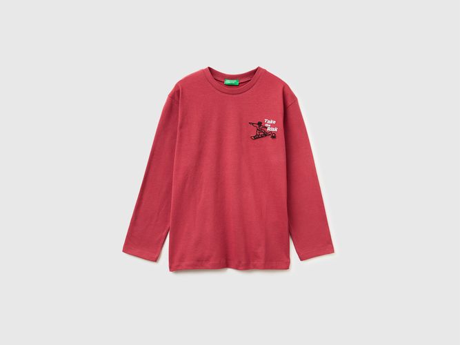 Benetton, T-shirt En Coton Chaud Avec Imprimé, Taille: M, Corail, Enfants - United Colors of Benetton - Modalova