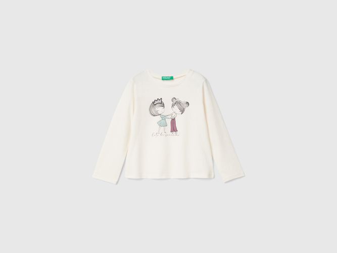 Benetton, Maglietta Con Stampa E Applicazione Tulle, taglia 116, Bianco Panna, Bambini - United Colors of Benetton - Modalova