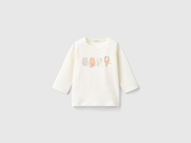 Benetton, T-shirt À Imprimé En Coton Bio Chaud, taille 1-3, Crème, Enfants - United Colors of Benetton - Modalova