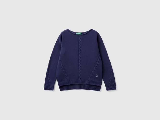 Benetton, Maglia Con Trecce In Misto Lana, taglia 3XL, Blu Scuro, Bambini - United Colors of Benetton - Modalova