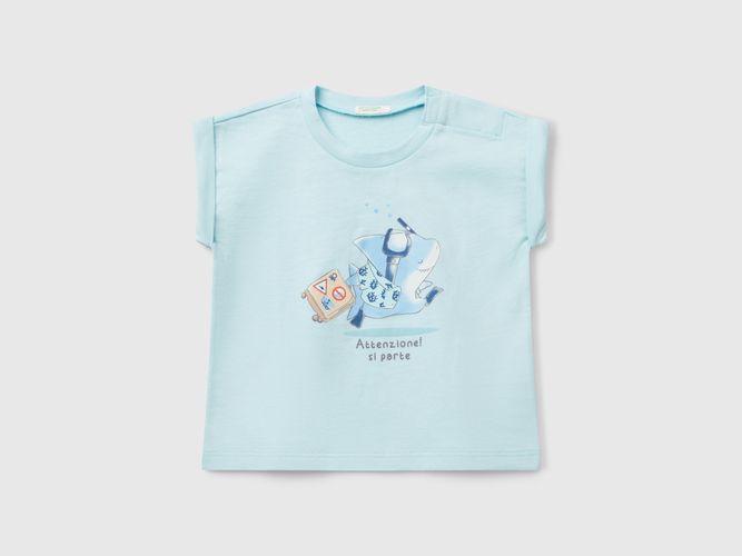 Benetton, T-shirt À Manches Courtes Avec Imprimé, taille 1-3, Bleu Clair, Enfants - United Colors of Benetton - Modalova