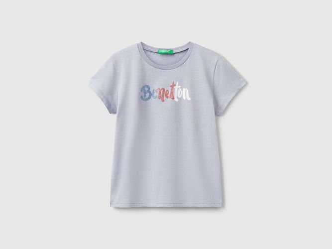Benetton, T-shirt En Coton À Logo Pailleté, taille 2XL, Bleu Pervenche, Enfants - United Colors of Benetton - Modalova