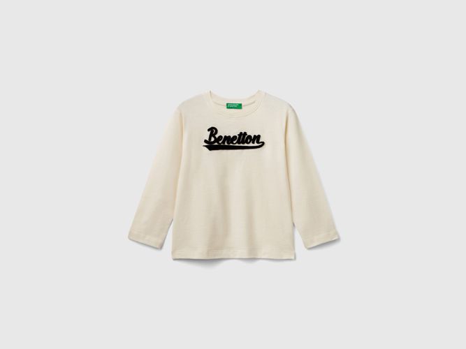 Benetton, T-shirt Con Ricamo Logo In Cotone Bio, taglia 116, Bianco Panna, Bambini - United Colors of Benetton - Modalova