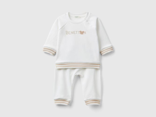 Benetton, Completino In Felpa Leggera, taglia 82, Bianco Panna, Bambini - United Colors of Benetton - Modalova