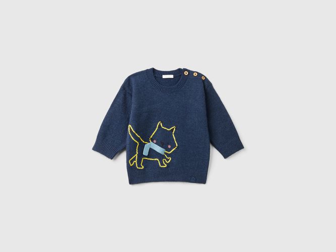 Benetton, Maglia Con Ricamo Gatto, taglia 82, Blu Scuro, Bambini - United Colors of Benetton - Modalova