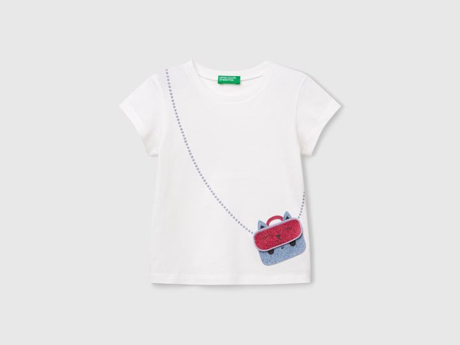 Benetton, T-shirt Avec Imprimé Et Application, taille 12-18, Blanc, Enfants - United Colors of Benetton - Modalova