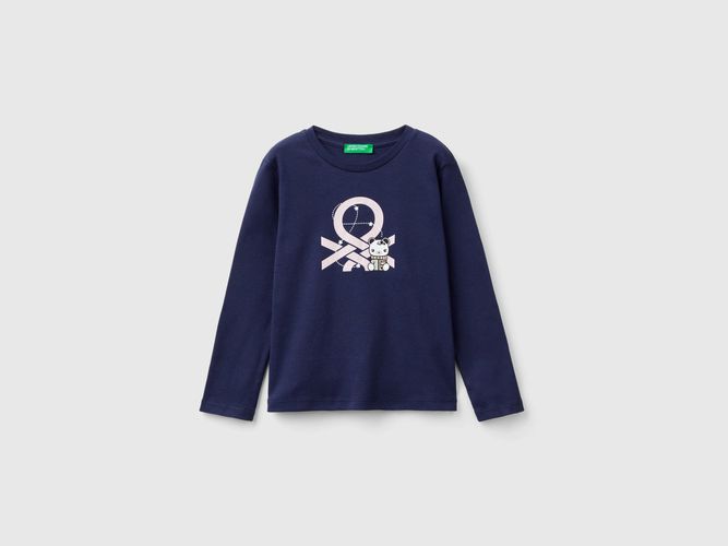 Benetton, T-shirt Con Stampa Glitter In Cotone Bio, taglia 116, Blu Scuro, Bambini - United Colors of Benetton - Modalova