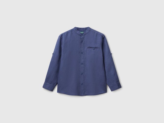 Benetton, Chemise Mandarine En Lin Mélangé, taille 2XL, Bleu Horizon, Enfants - United Colors of Benetton - Modalova