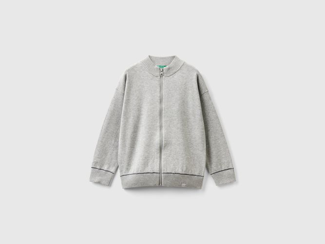 Benetton, Cardigan Con Zip In Cotone, taglia M, Grigio Chiaro, Bambini - United Colors of Benetton - Modalova