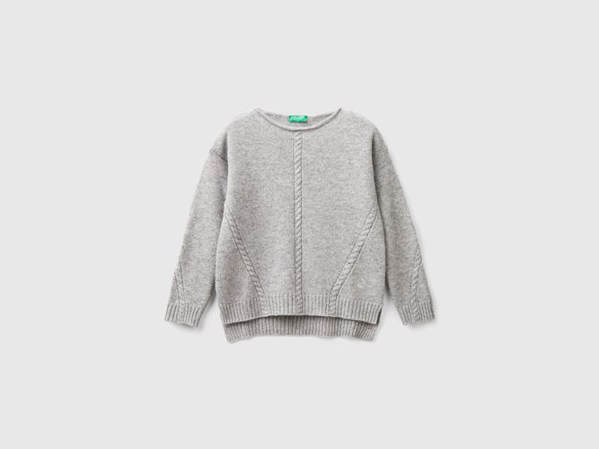 Benetton, Maglia Con Trecce In Misto Lana, taglia S, Grigio Chiaro, Bambini - United Colors of Benetton - Modalova