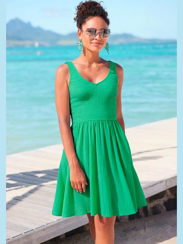 Robe d'été haut smocké avec encolure en v - Beachtime - Modalova