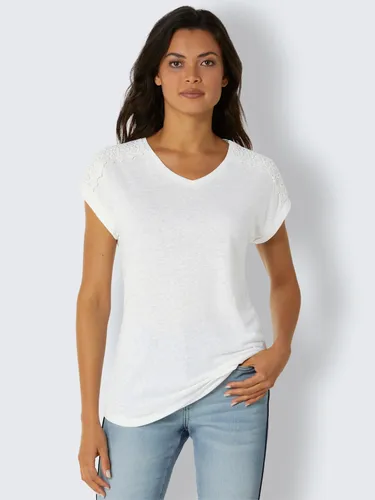 T-shirt en v mélange viscose-lin estival - CREATION L PREMIUM - Modalova