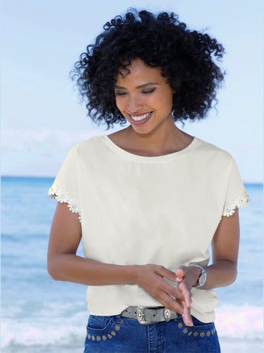 T-shirt à encolure ronde application florale avec perles fantaisie - Linea Tesini - Modalova