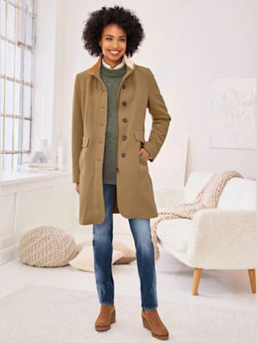 Manteau en laine col montant avec finition en velours ton sur ton - Linea Tesini - Modalova
